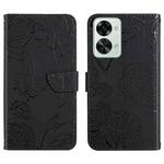For OnePlus Nord 2T 5G Skin Feel Butterfly Peony Embossed Leather Phone Case(Black)