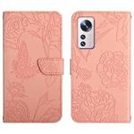 For Xiaomi 12 Lite Skin Feel Butterfly Peony Embossed Leather Phone Case(Pink)