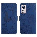 For Xiaomi 12 Lite Skin Feel Butterfly Peony Embossed Leather Phone Case(Blue)