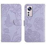 For Xiaomi 12 Lite Skin Feel Butterfly Peony Embossed Leather Phone Case(Purple)