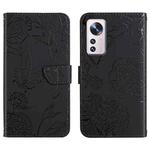 For Xiaomi 12 Lite Skin Feel Butterfly Peony Embossed Leather Phone Case(Black)