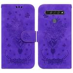 For LG K61 Butterfly Rose Embossed Leather Phone Case(Purple)