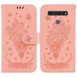 For LG K61 Butterfly Rose Embossed Leather Phone Case(Pink)