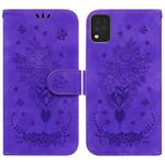 For LG K42 Butterfly Rose Embossed Leather Phone Case(Purple)
