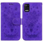 For LG K52 / K62 / Q52 Butterfly Rose Embossed Leather Phone Case(Purple)