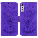 For LG Velvet / G9 5G / 4G Butterfly Rose Embossed Leather Phone Case(Purple)