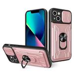 For iPhone 14 Sliding Camshield TPU+PC Phone Case with Card Slot (Rose Gold)