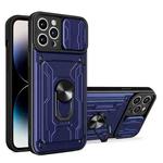 For iPhone 14 Pro Sliding Camshield TPU+PC Phone Case with Card Slot (Blue)