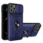 For iPhone 14 Plus Sliding Camshield TPU+PC Phone Case with Card Slot  (Blue)