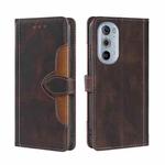 For Motorola Edge+ 2020/Edge 30 Pro Stitching Skin Feel Magnetic Buckle Horizontal Flip PU Leather Case(Brown)