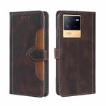 For vivo iQOO Neo6 5G Stitching Skin Feel Magnetic Buckle Horizontal Flip PU Leather Case(Brown)