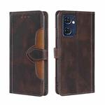 For OPPO Reno7 5G Global Stitching Skin Feel Magnetic Buckle Horizontal Flip PU Leather Case(Brown)