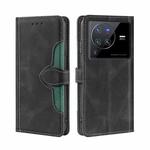 For vivo X80 Pro Stitching Skin Feel Magnetic Buckle Horizontal Flip PU Leather Case(Black)