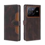 For vivo X80 Stitching Skin Feel Magnetic Buckle Horizontal Flip PU Leather Case(Brown)