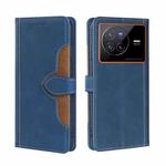 For vivo X80 Stitching Skin Feel Magnetic Buckle Horizontal Flip PU Leather Case(Blue)