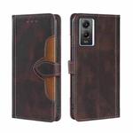 For vivo  Y55S 5G Stitching Skin Feel Magnetic Buckle Horizontal Flip PU Leather Case(Brown)