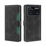 For Xiaomi Poco M4 Pro Stitching Skin Feel Magnetic Buckle Horizontal Flip PU Leather Case(Black)