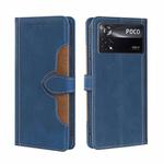 For Xiaomi Poco X4 Pro 5G Stitching Skin Feel Magnetic Buckle Horizontal Flip PU Leather Case(Blue)