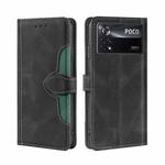 For Xiaomi Poco X4 Pro 5G Stitching Skin Feel Magnetic Buckle Horizontal Flip PU Leather Case(Black)