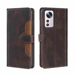 For Xiaomi 12 Pro Stitching Skin Feel Magnetic Buckle Horizontal Flip PU Leather Case(Brown)