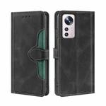 For Xiaomi 12 Pro Stitching Skin Feel Magnetic Buckle Horizontal Flip PU Leather Case(Black)