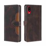 For Sharp Simple Sumaho 6/ A201SH Stitching Skin Feel Magnetic Buckle Horizontal Flip PU Leather Case(Brown)