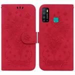 For Infinix Hot 9 X655C / Note 7 Lite Butterfly Rose Embossed Leather Phone Case(Red)
