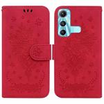 For Infinix Hot 11 X662 Butterfly Rose Embossed Leather Phone Case(Red)