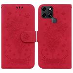 For Infinix Smart 6 Butterfly Rose Embossed Leather Phone Case(Red)