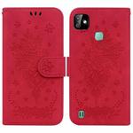 For Infinix Smart HD 2021 X612 Butterfly Rose Embossed Leather Phone Case(Red)