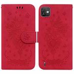 For Wiko Y82 Butterfly Rose Embossed Leather Phone Case(Red)