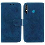 For Tecno Camon 12 / Spark 4 Butterfly Rose Embossed Leather Phone Case(Blue)