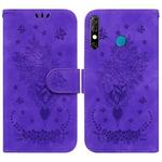 For Tecno Camon 12 / Spark 4 Butterfly Rose Embossed Leather Phone Case(Purple)