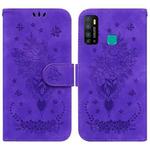 For Tecno Camon 15 Butterfly Rose Embossed Leather Phone Case(Purple)