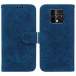 For Tecno Camon 16 Premier Butterfly Rose Embossed Leather Phone Case(Blue)