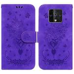 For Tecno Camon 16 Premier Butterfly Rose Embossed Leather Phone Case(Purple)