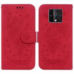 For Tecno Camon 16 Premier Butterfly Rose Embossed Leather Phone Case(Red)