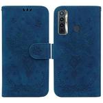 For Tecno Camon 17 Butterfly Rose Embossed Leather Phone Case(Blue)
