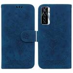 For Tecno Camon 17 Pro Butterfly Rose Embossed Leather Phone Case(Blue)