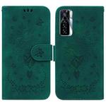 For Tecno Camon 17 Pro Butterfly Rose Embossed Leather Phone Case(Green)