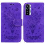 For Tecno Camon 17 Pro Butterfly Rose Embossed Leather Phone Case(Purple)