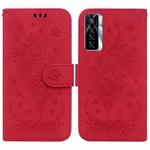 For Tecno Camon 17 Pro Butterfly Rose Embossed Leather Phone Case(Red)