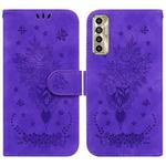 For Tecno Camon 17P Butterfly Rose Embossed Leather Phone Case(Purple)