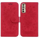 For Tecno Camon 17P Butterfly Rose Embossed Leather Phone Case(Red)