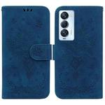 For Tecno Camon 18 Premier Butterfly Rose Embossed Leather Phone Case(Blue)