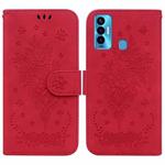 For Tecno Camon 18i Butterfly Rose Embossed Leather Phone Case(Red)