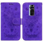 For Tecno Phantom X Butterfly Rose Embossed Leather Phone Case(Purple)