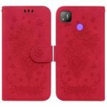 For Tecno Pop 4 Butterfly Rose Embossed Leather Phone Case(Red)