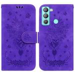 For Tecno Pop 5 Lite BD4 Butterfly Rose Embossed Leather Phone Case(Purple)