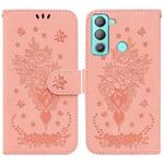 For Tecno Pop 5 Lite BD4 Butterfly Rose Embossed Leather Phone Case(Pink)